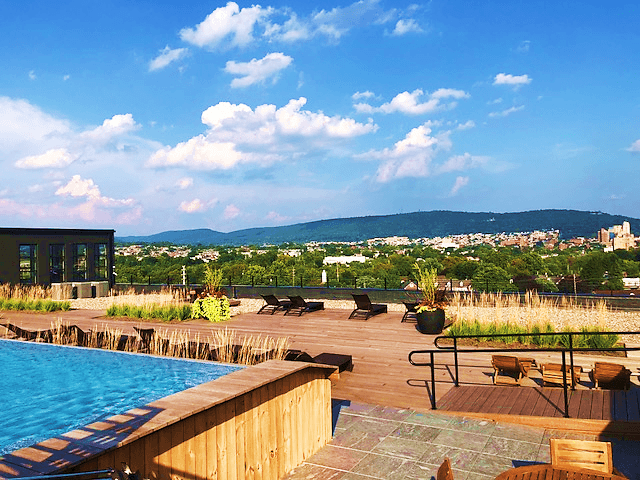 View of Reading PA from rooftop pool at The Lofts at Narrow
