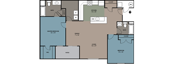 digital drawing of 2 bedroom 2 bath