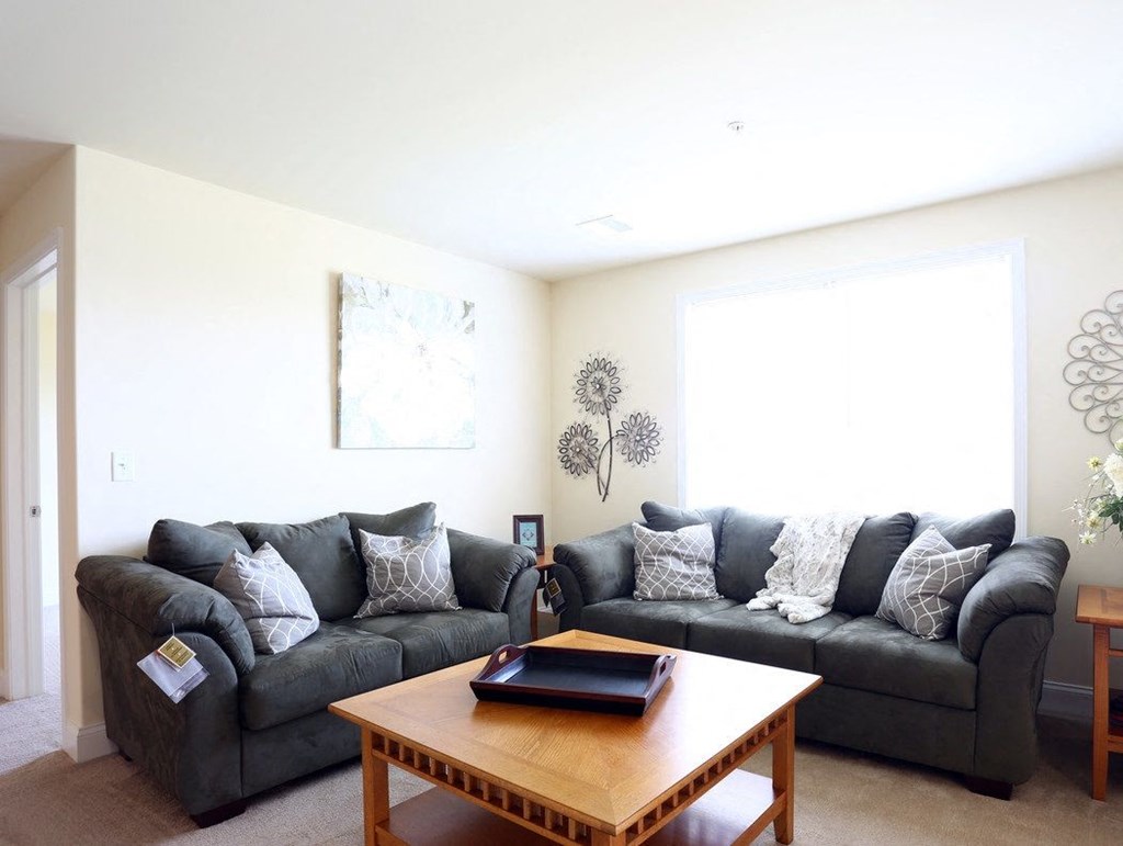 Image of living room, with two couches in apartment at The Reserve at Manada Hill in Hershey PA.