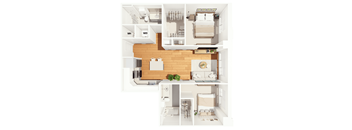 A series of images showing a top-down view of a small apartment layout.