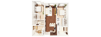 A series of images showing a top-down view of a small apartment layout.