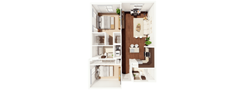 A series of images showing different views of a small apartment layout.