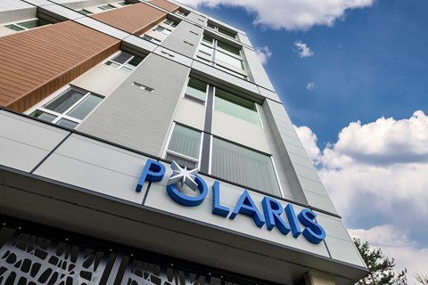 A building with the word "POLARIS" on it.