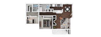A top-down view of a modern apartment layout.