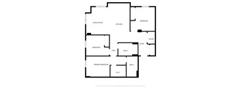 A black and white floor plan of a house with labeled rooms.