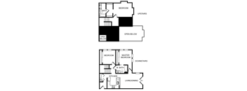A diagram of a two-story house with labeled rooms.