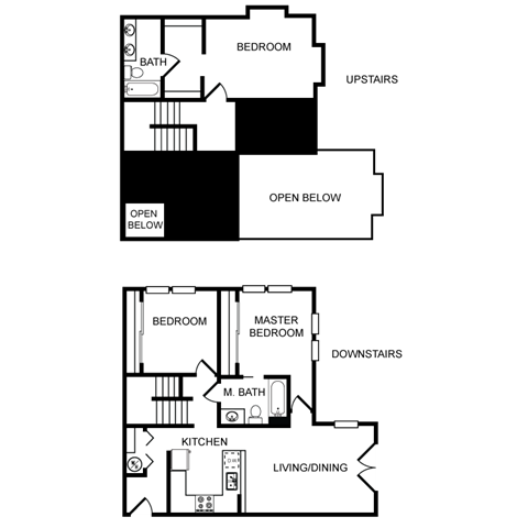 A diagram of a two-story house with labeled rooms.