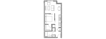 A floor plan of a house with a kitchen, living room, and bedrooms.