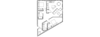 A black and white floor plan of a house with multiple rooms.