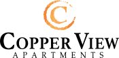 The image is a logo for Copper View Apartments.