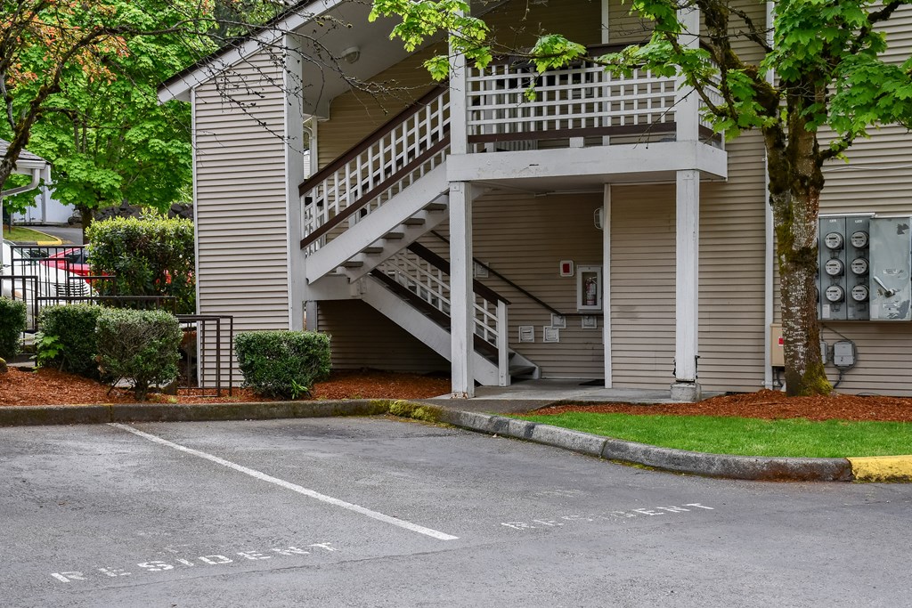 A building with a staircase leading to the entrance.