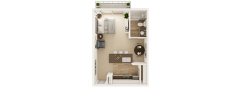 A small room with a bed, desk, and chair.