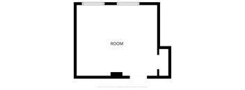 A black and white floor plan of a room with a section cut out.