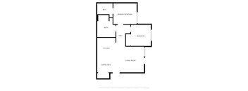 A black and white floor plan of a one bedroom apartment.