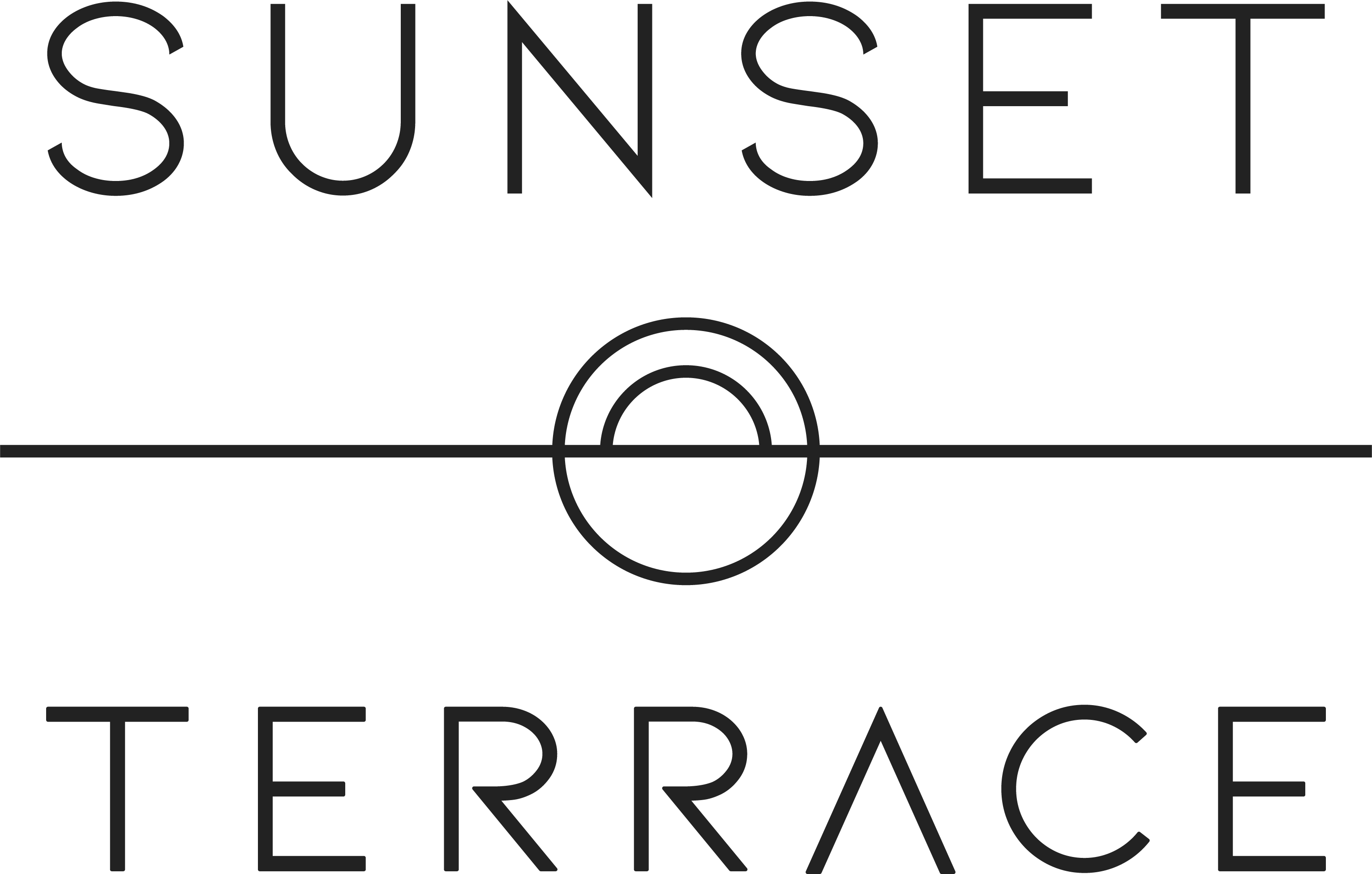 The image displays the words "SUNSET TERRACE" in large, bold letters.