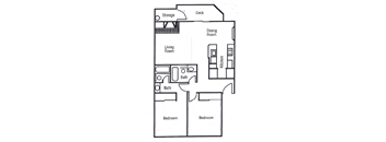 A black and white image of a house floor plan with labeled rooms.