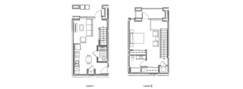 A black and white image of two floor plans labeled Level 1 and Level 2.