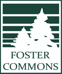 The image is a logo with the text "Foster Commons" and a graphic of a tree.