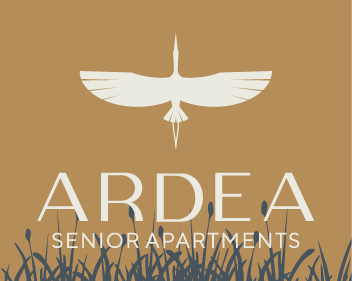 A logo for Ardea Senior Apartments featuring a white bird in flight.