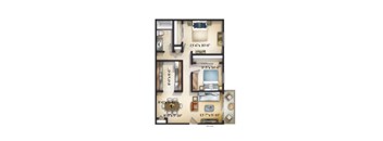 A floor plan of an apartment with dimensions of each room.
