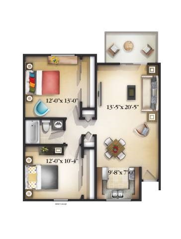 A floor plan of a house with labeled rooms and dimensions.