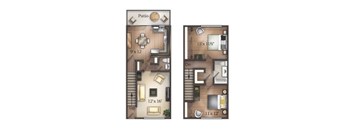 A floor plan of a house with a patio and a living room.