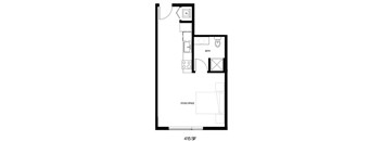 A floor plan of a studio space with a bath and a studiospace.