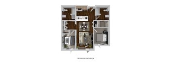 A 2 bedroom 2 bathroom apartment is displayed in the image.