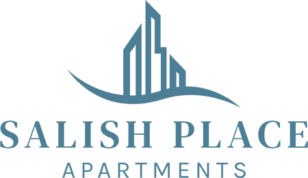 Salish Place Apartments logo on a green background.