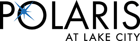 A logo with the word Polaris at the top and Lake City at the bottom.
