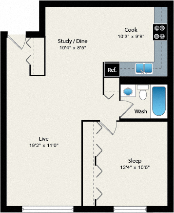 1 Bed 1 Bath Floorplan at Reside 707 Apartments, Illinois, 60613-3223