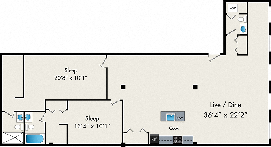 Two-Bedroom Loft Floor Plan at 119 N Peoria St Chicago, IL 60607