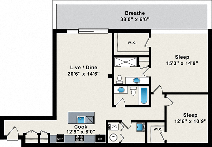 2 bedroom floor plan at 1846 w division