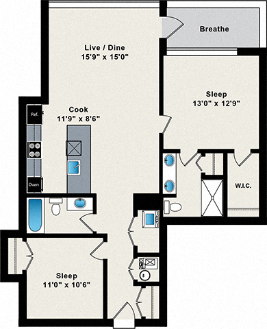 2 bedroom floor plan at 1846 w division
