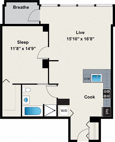 1 Bed 1 Bath Floor plan at 24 S Morgan Apartments, IL, 60607