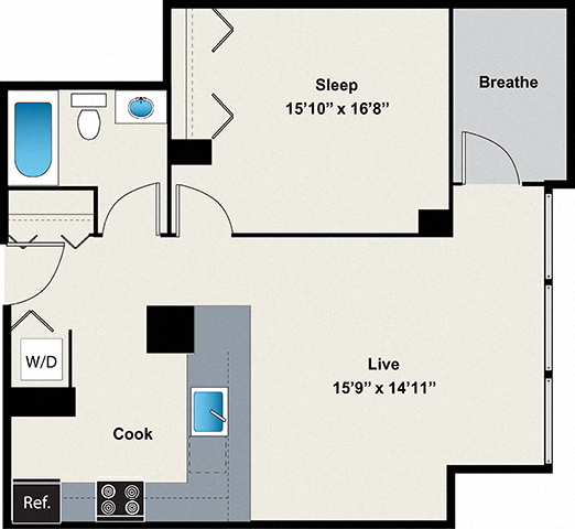 1 Bed 1 Bath Floor plan at 24 S Morgan Apartments, IL, 60607