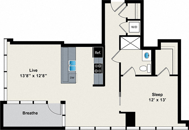 1 Bed 1 Bath Large Floor Plan at Reside on Green Street Apartments, Chicago, Illinois