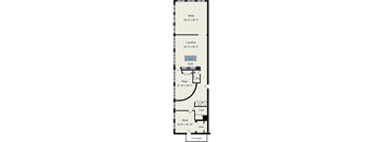 A floor plan of a house with a sleeping area, a live/dine area, a kitchen, and a fire escape.