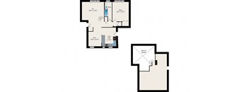 A floor plan of a house with a bedroom, living room, and dining area.