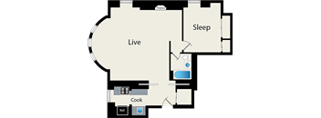 A floor plan of a house with a kitchen, living room, and bedrooms.