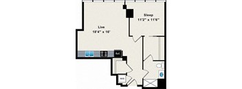 A floor plan shows a bedroom and living room.