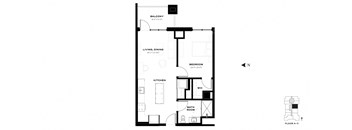 1 Bed 1 Bath Balcony Floorplan at Gild Apartments in Gold Coast Neighborhood Chicago