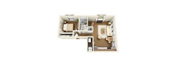 A floor plan of a one bedroom apartment.