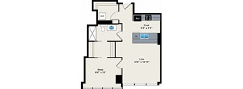A floor plan of a house with a sleeping area, a kitchen, a reference area, and a live area.