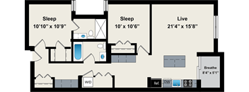 A floor plan of a house with three bedrooms, a living room, a bathroom, a kitchen, and a den.