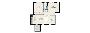 A floor plan of a house with labeled rooms including a sleeping area, a live area, a cooking/dining area, a bathroom, and a breathe area.