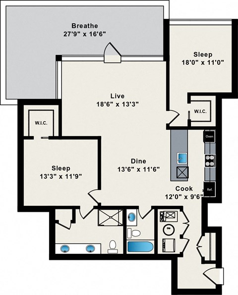 A floor plan of a house with labeled rooms and dimensions.