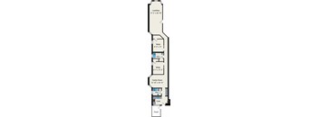 A floor plan of a house with a live/dine area, two sleeping areas, a family room, a kitchen, and a porch.