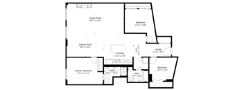 A black and white image of a house floor plan with labeled rooms.