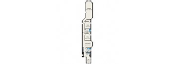 A floor plan of a house with a living/dine area, two bedrooms, a family room, a bathroom, a kitchen, and a sun porch.